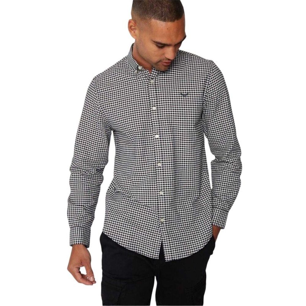 Threadbare Mens Checked Oxford Regular Shirt / Black